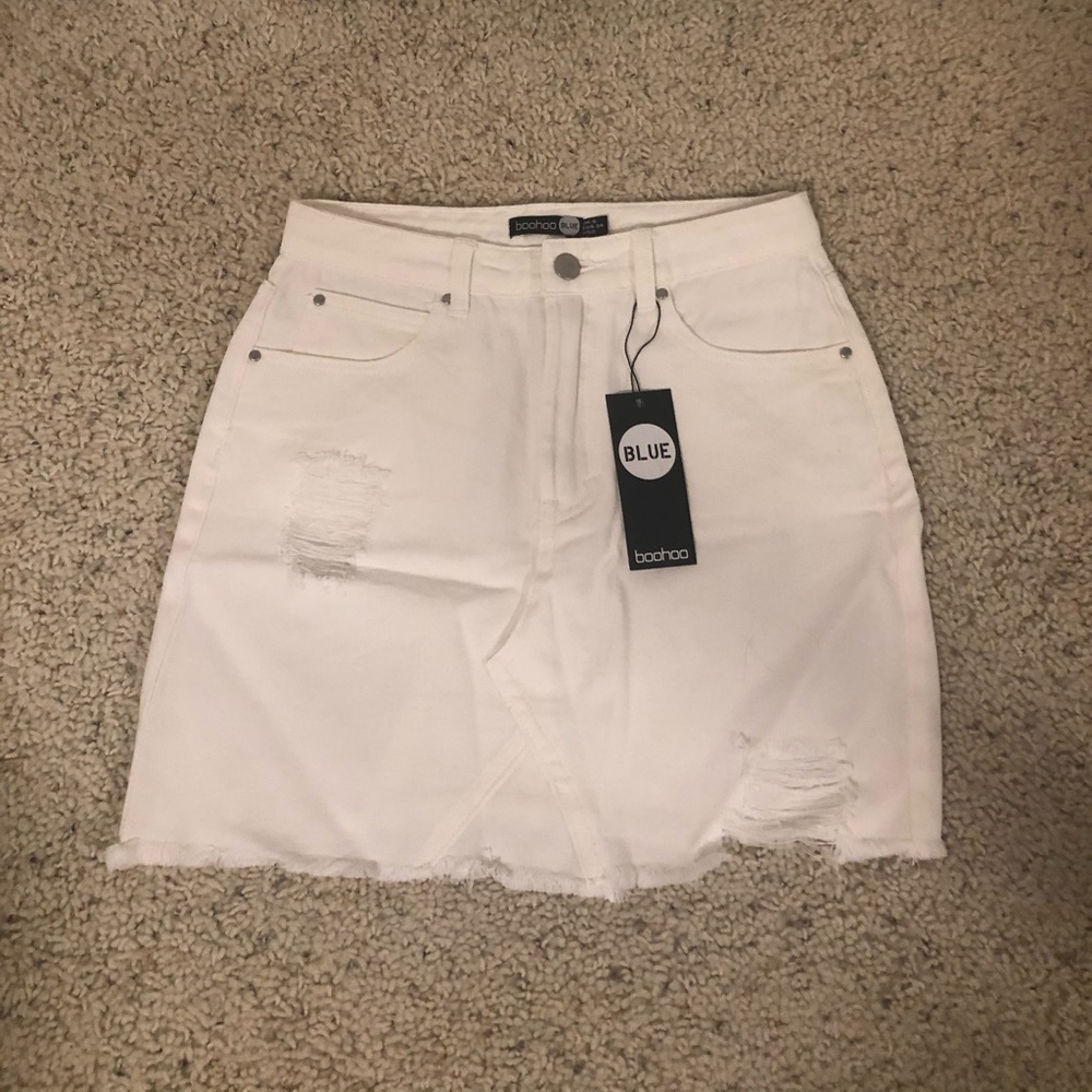 Boohoo white denim mini skirt